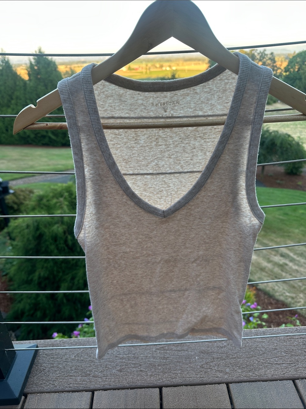 American Eagle Outfitters Light Gray Ribbed V-Neck Tank